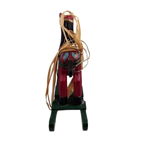 VTG Christmas Rocking Horse Ornament Carved Wood Hand Painted Holiday Seinfeld - Picture 4 of 8